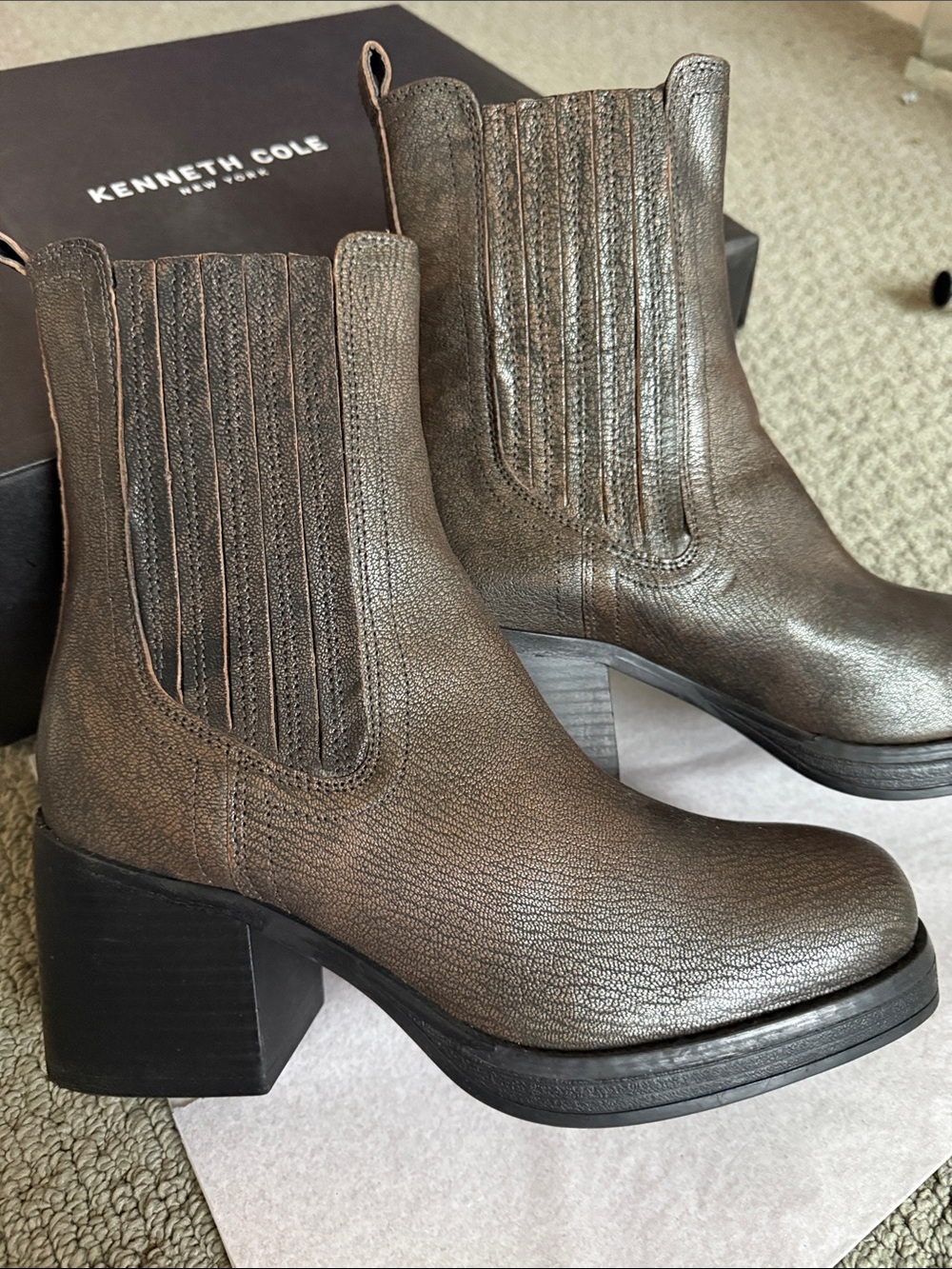 Kenneth Cole New York Metallic Gray Chelsea Ankle Booties